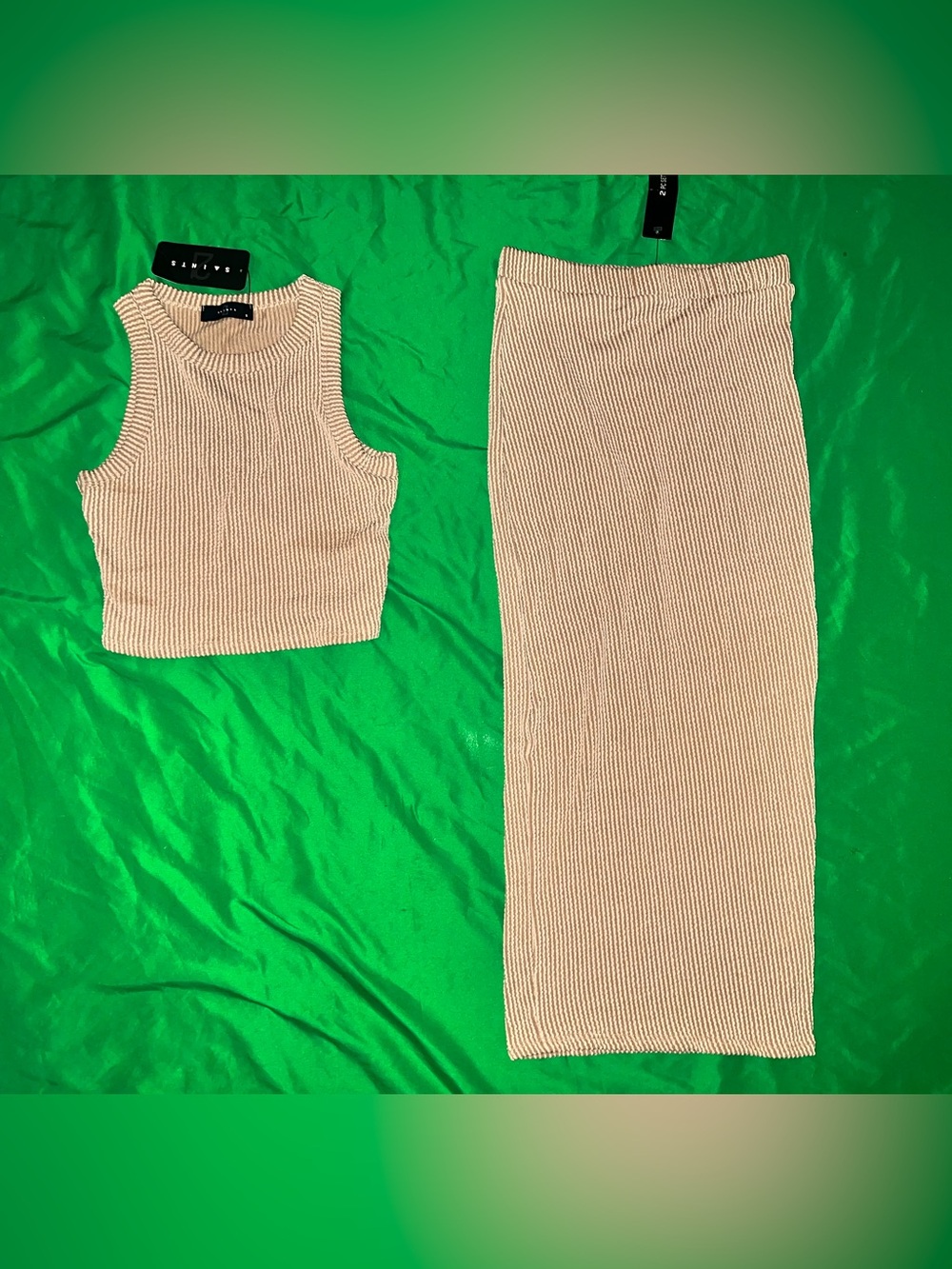 NWT 21 Saints Ribbed Midi Skirt Set Beige size Small- Has Stretch